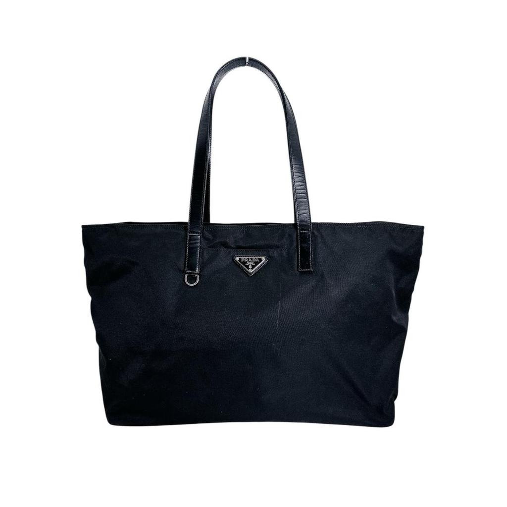 PRADA Triangle logo Tote Bag Nylon black Women Used