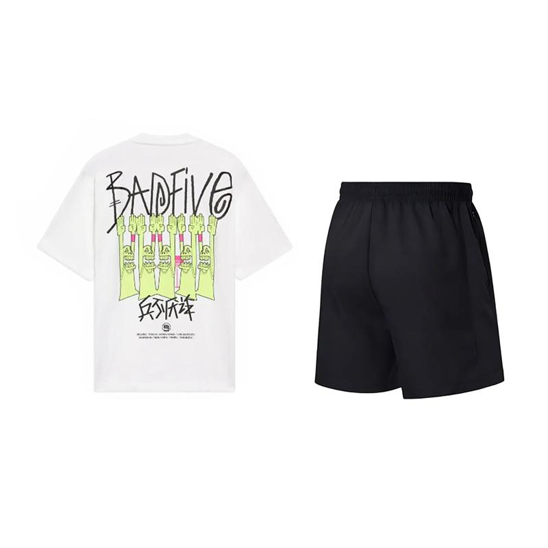 Li Ning Tactical Letter Print Round Neck Pullover Short Sleeve T-Shirt Casual Versatile Loose Shorts Sports Set Unisex sets YHSV281-1+AKSV843-1