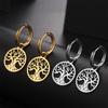 Vintage Life of Tree Pendants Hoop Earrings For Women Female Stainless Steel Earrings Trend Golden Charm Jewelry Pendientes