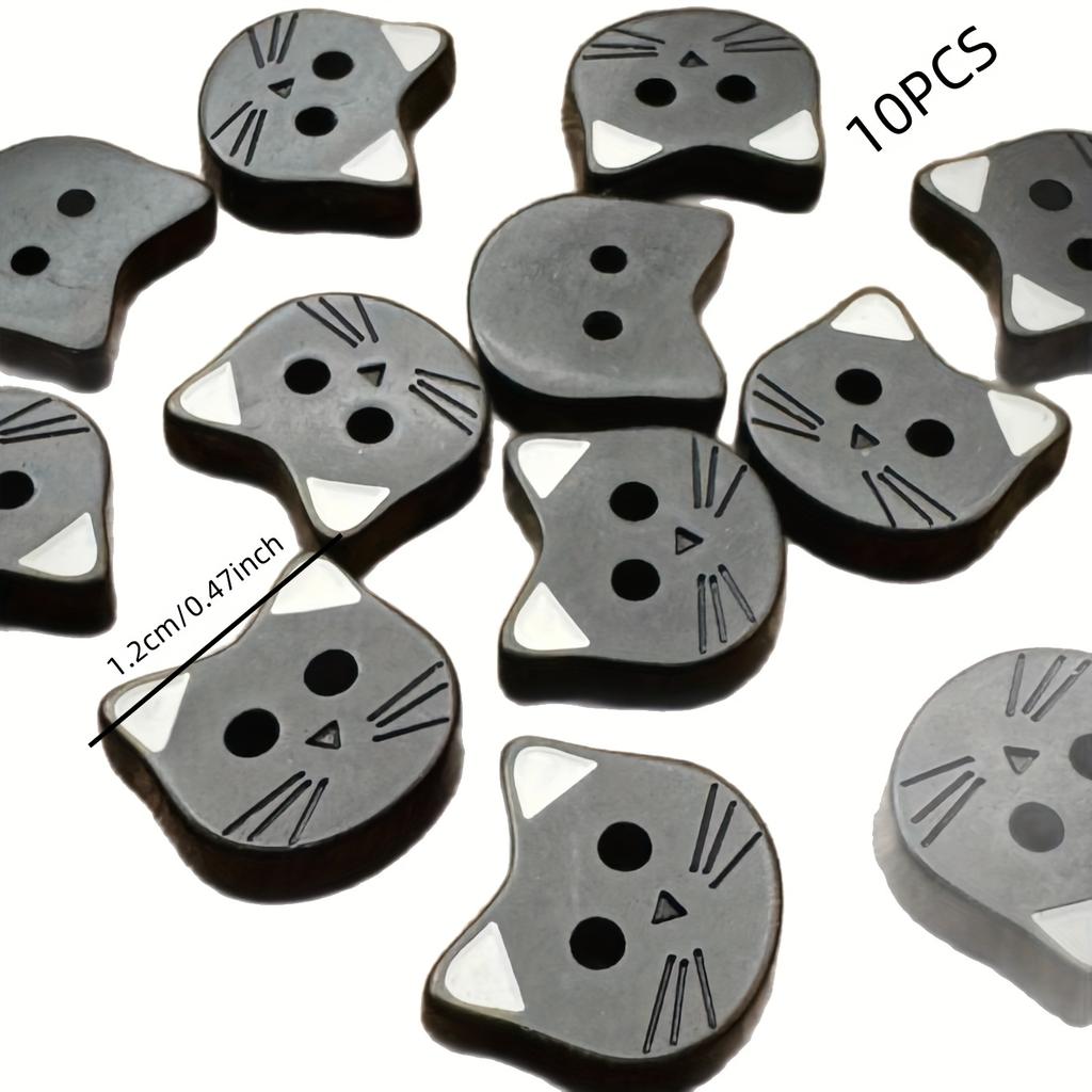 10/15pcs Cute Cartoon Cat Black & White Ears Resin Buttons Handmade Craft Accessories for Sewing,Knitting,and Crafting Projects