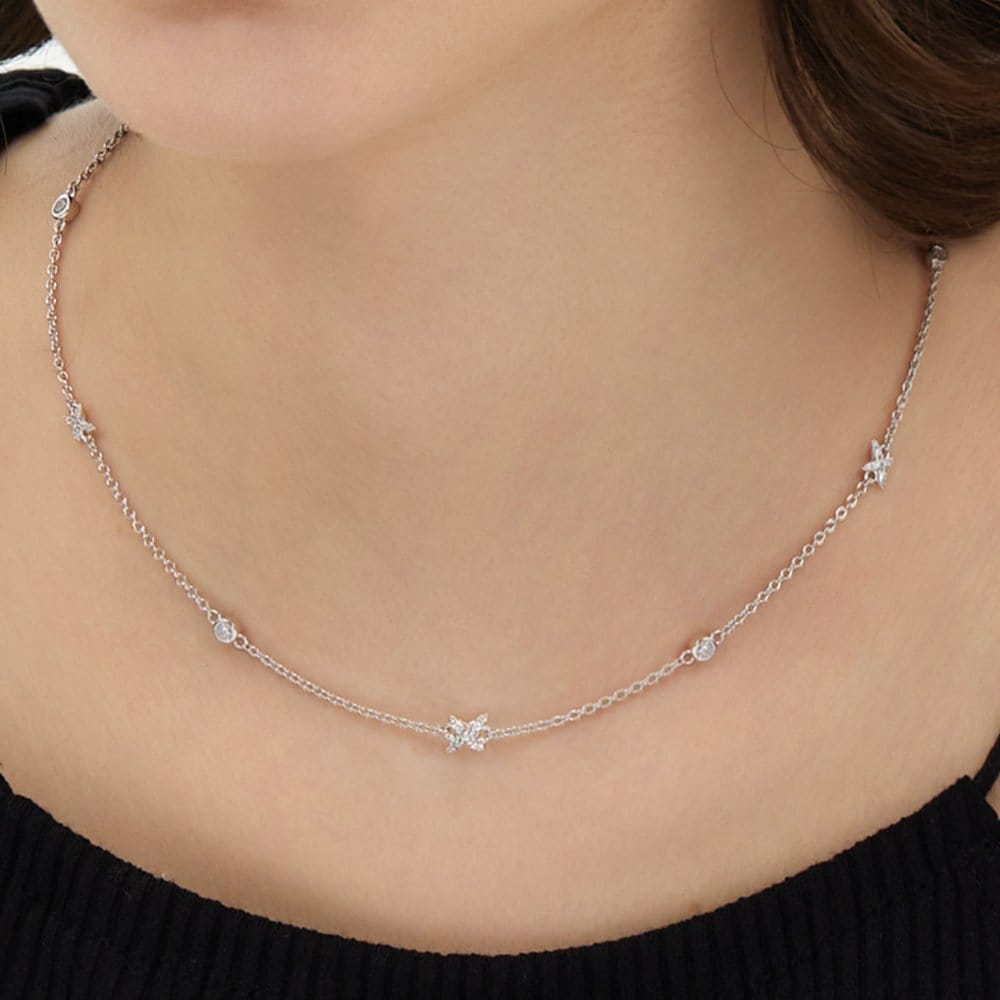 Nova Silver (W) Pave Station Necklace Hl1N54120W9430