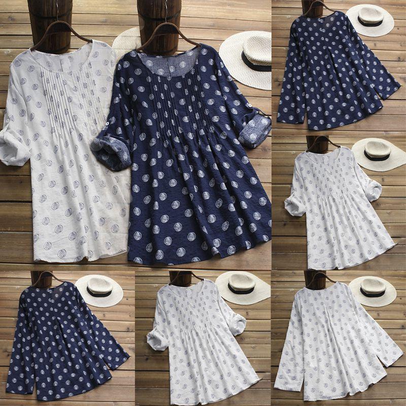 Plus Size Women Printed Dot Tshirt Dress Ladies Casual Baggy Tunic Blouse Tops