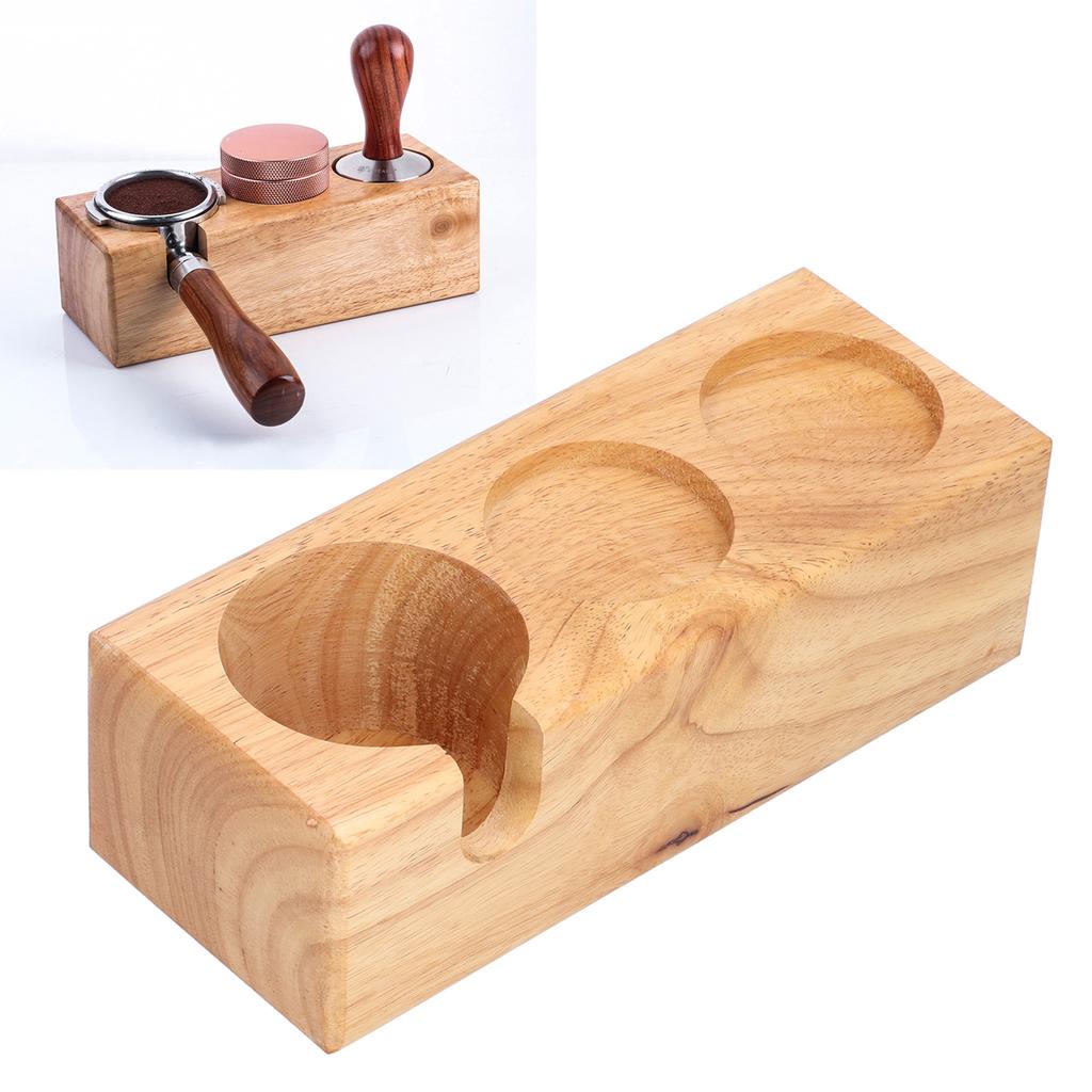 3‑Slots Wooden Coffee Portafilter Holder Tamper Stand Tamping Base for Home Bar Counter Wood Color