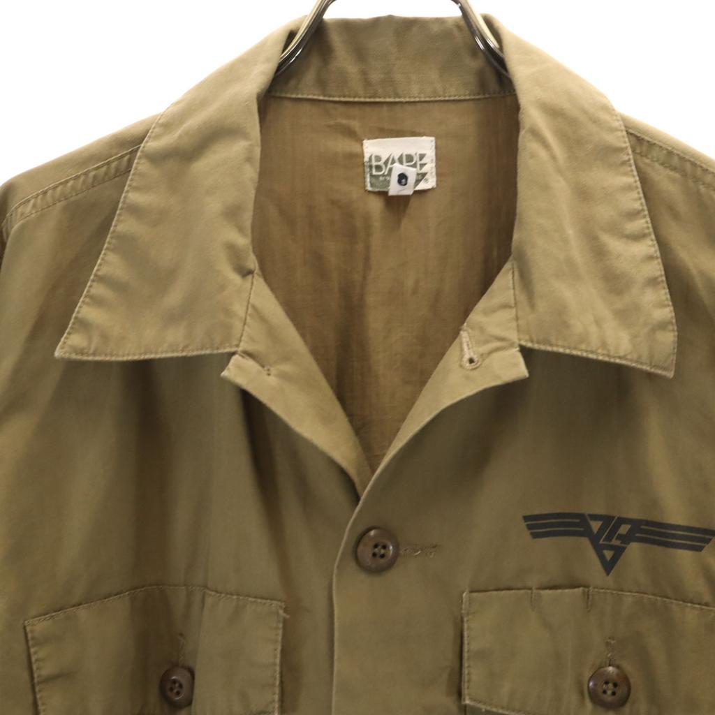 A BATHING APE Back print Long sleeve Military shirt L Olive Men's Used
