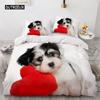 Lovely Animal 3D Bedding Sets White Duvet Quilt Cover Set Comforter Bed Linen Pillowcase King Queen 200*220cm Size Dogs Pets Dog