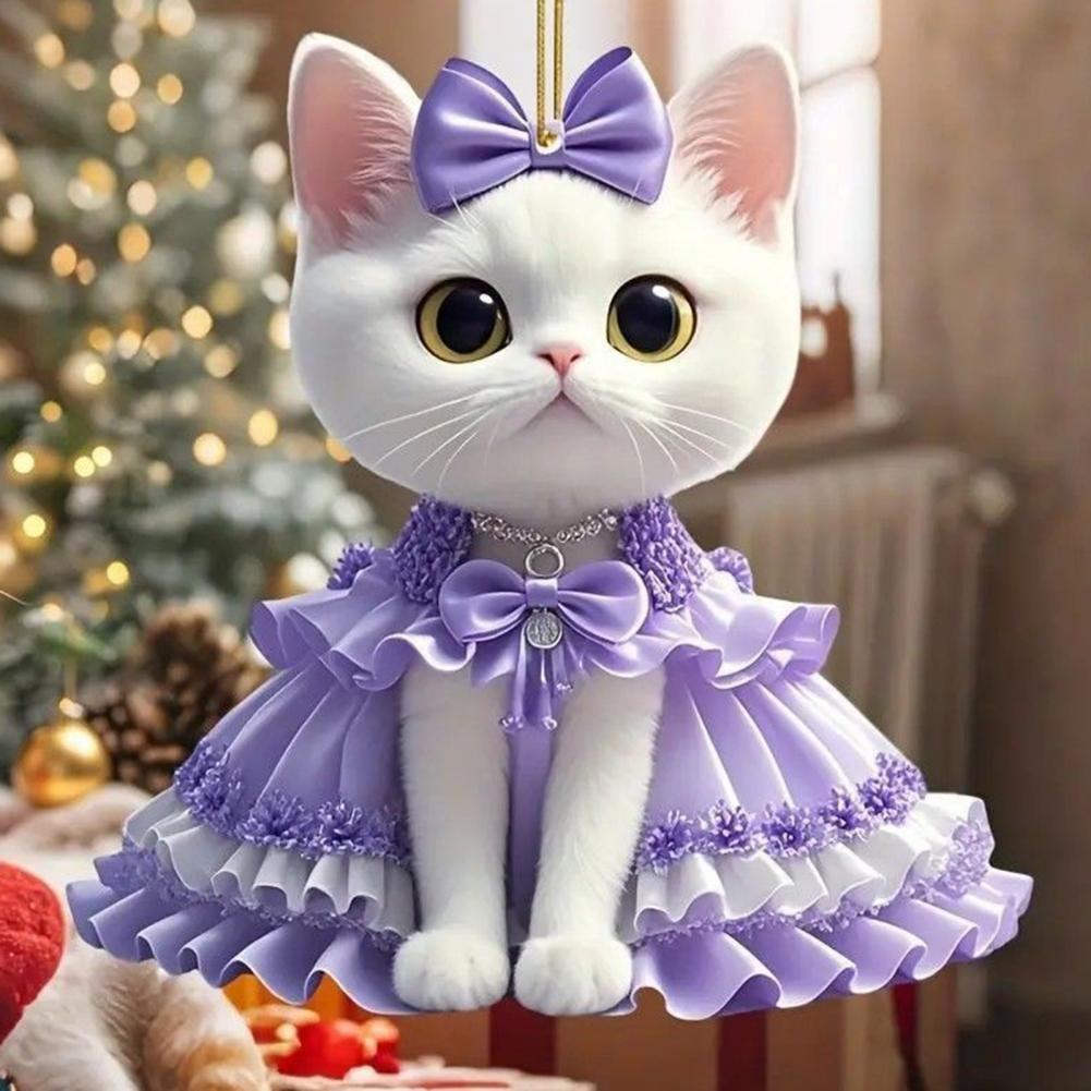 Cat Pattern Car Accessory Cute Cat Car Pendant Purple Cat Acrylic Car Rear View Mirror Charms Set of 2 Cute for Auto for Window