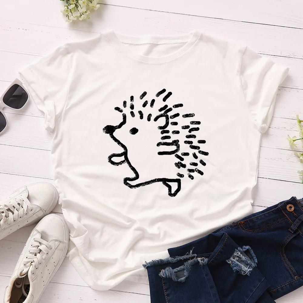 Women's T-shirt Cute Hedgehog Print Graphic Women's Short-sleeved T-shirt Top Women's Clothing T-shirt