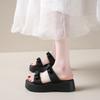 Fashion Platform Slippers Women Summer New Outside Wear Fashion Round Toe Open Toe Bow One Strap Non-slip Cool Mopping