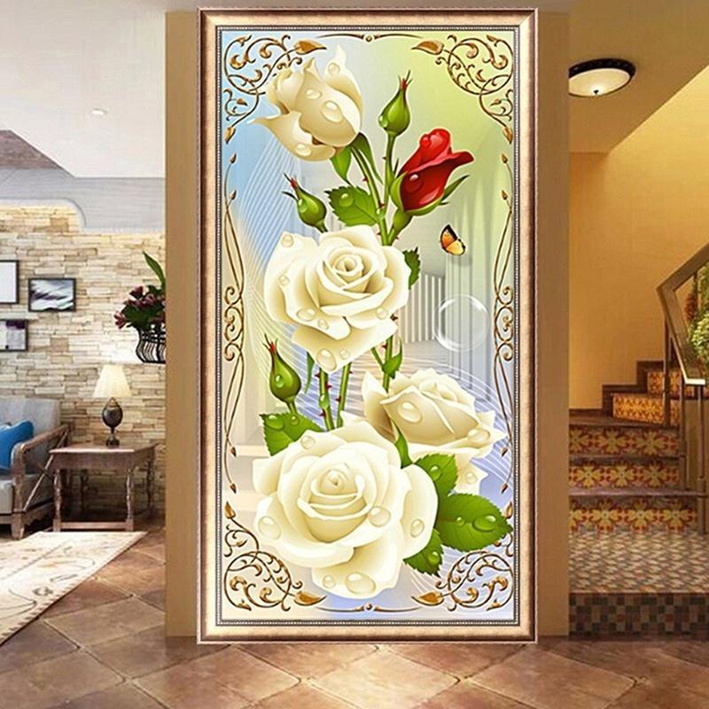 5D Needlework Diy Diamond Painting Cross Stitch Rose Diamond Embroidery Flower Vertical Print Round