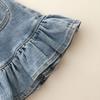 Kostym för flickor i jeanskjol Sommar, kort kjol för flickor Volanger höftkjol Mesh T-shirt+fishtailkjol Tvådelat set Mode