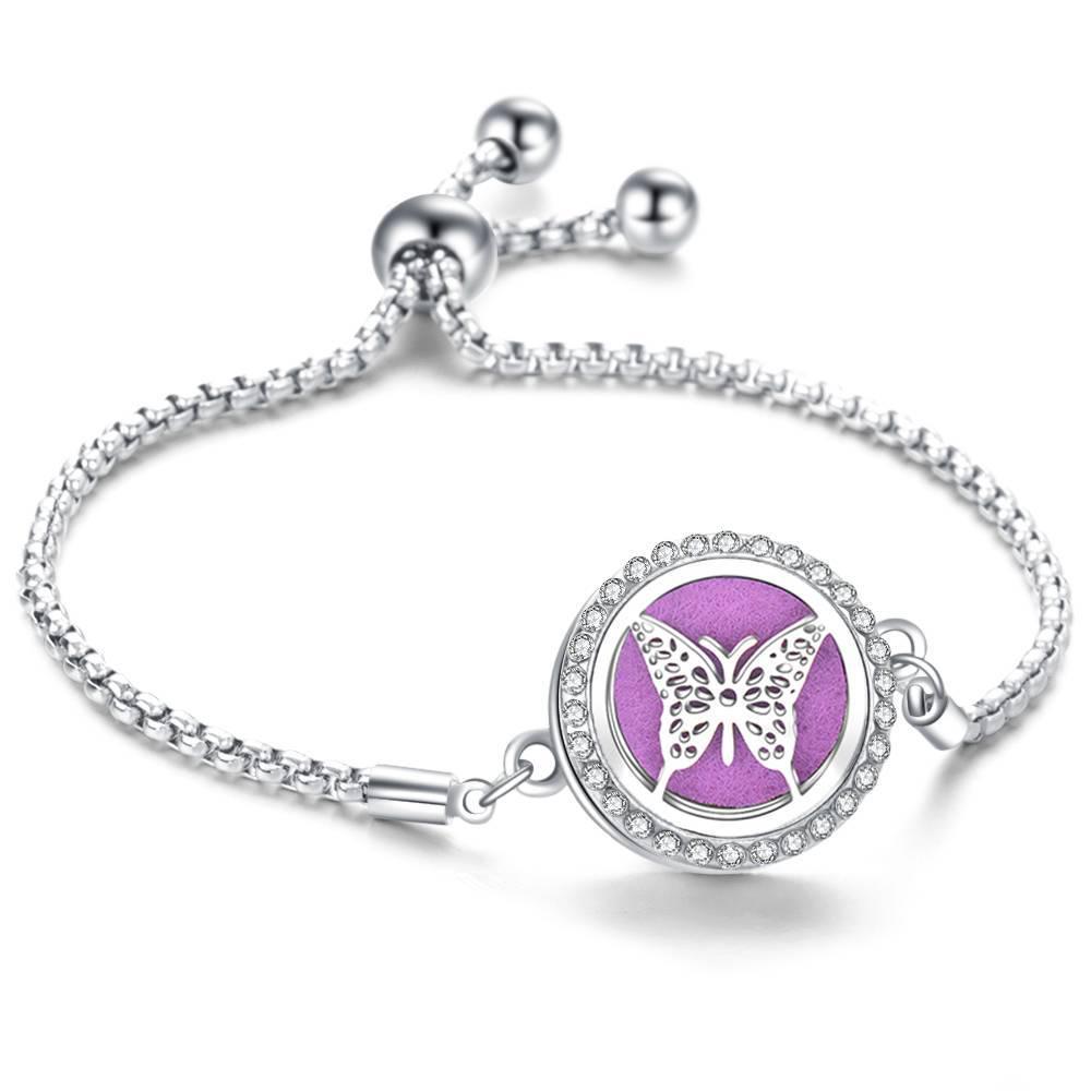 Crystal Rhinestone Aromatherapy Tree of Life Bracelet - Adjustable Titanium Steel with Essential Oil Compartment.
