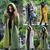 Style Autumn Winter Solid Color Loose Sweater Cardigan Women Mid Length Comfortable Casual Hooded Knit Coat