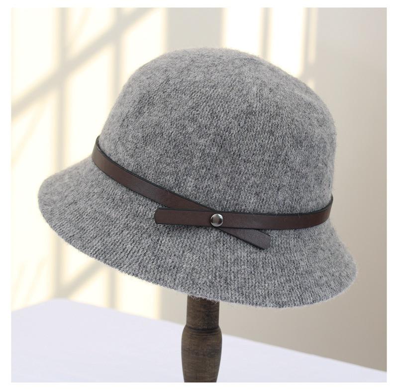 Wool Hat Women's Autumn and Winter Fashion Versatile Belt Plain Basin Hat Small Edge Dome Short Brim Bucket Hat Women