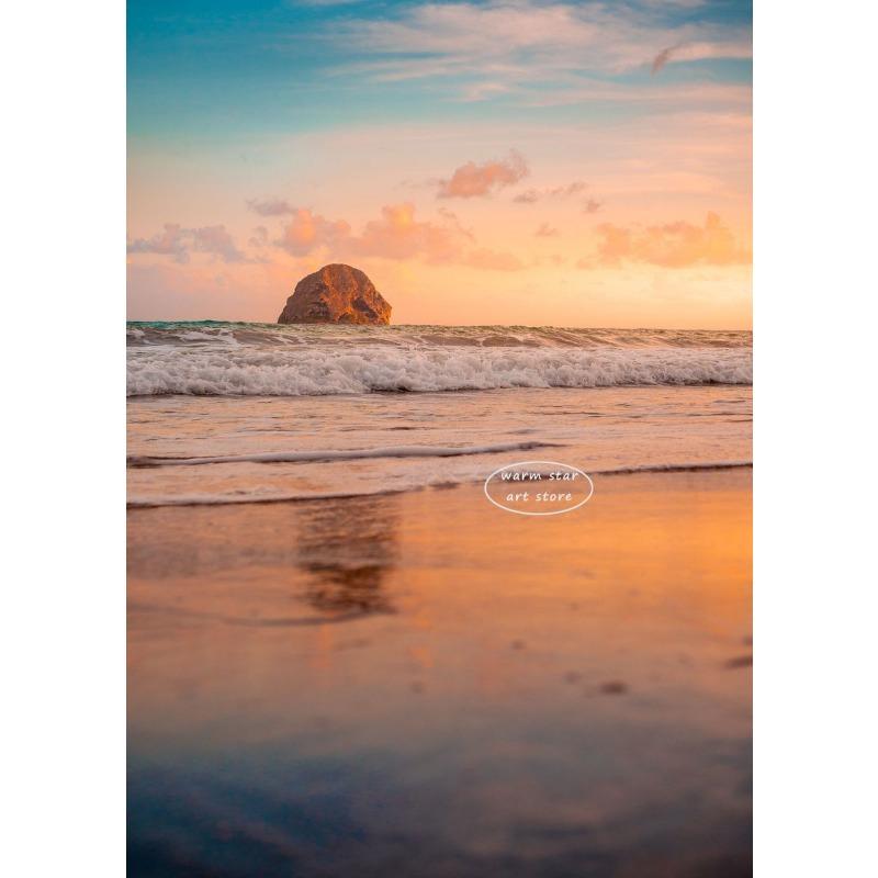 Caribbean Sunset Pink Sky Beach Sea Ocean Wave Canvas Wall Art Poster Bridge Palm  Print Painting Summer Home Decoration Gift