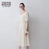 Teenie Weenie Women's Textured White Square Neck Puff Sleeve Dress