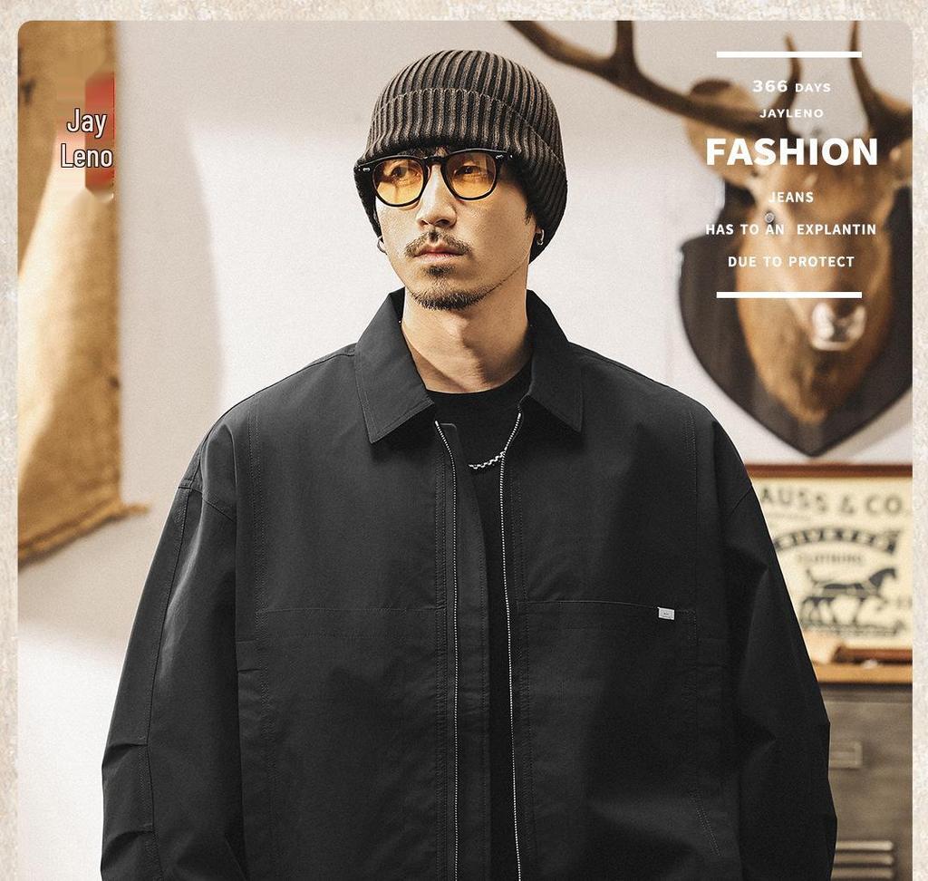 Men's American Retro Lapel Jacket - Spring/Autumn 2025 Loose Casual Pilot Style