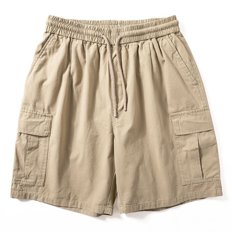 Cargo Shorts Men s American-Style Multi-pockets Washed Pure Cotton Pants Outer Wear Trendy Brand Trendy Loose Straight Shorts Kakh L