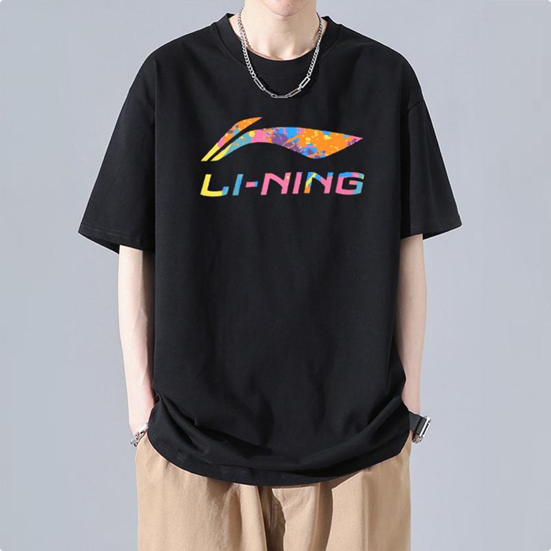 Li Ning Sports Fashion Series Logo Letter Pullover Short Sleeve T-Shirt Mid Waist Five-Point Shorts Casual Sports Set Unisex Set AHSU835-1+AKSU747-2