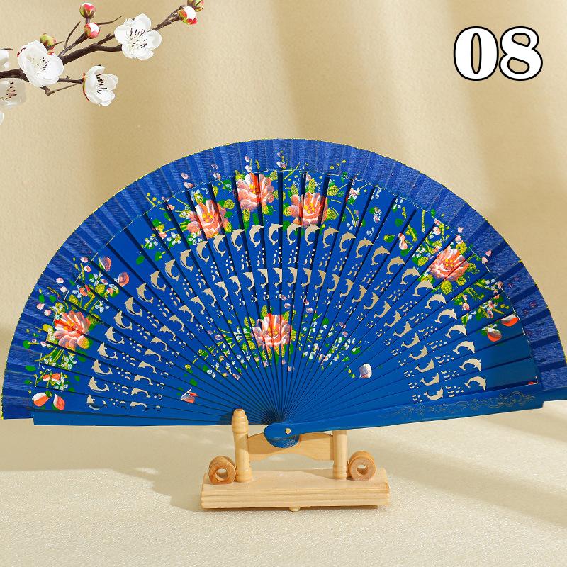 Folding Fan Wood Spanish Fan for Dancing Printing Hand Folding Fan Performances Prop Home Decor Ornaments Craft Gifts for Guest