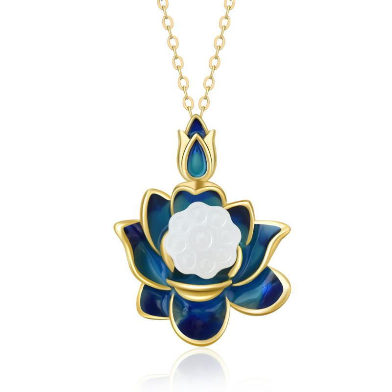 Elegant Enamel Lotus Pendant Necklace For Women Featuring Vintage Floral Design In Titanium Steel