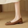 Fashion New Women  Sweet Square Toe Mary Jane Shoes Female Apricot Lace Pearl Square Buckle Pumps Lady Sexy Wedding Shoes