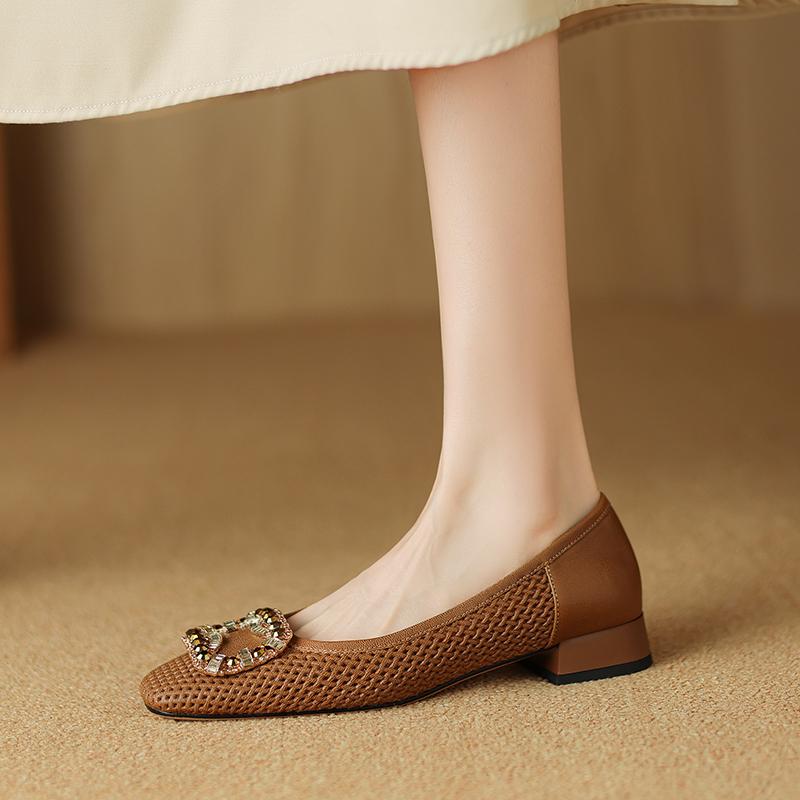 Fashion New Women  Sweet Square Toe Mary Jane Shoes Female Apricot Lace Pearl Square Buckle Pumps Lady Sexy Wedding Shoes