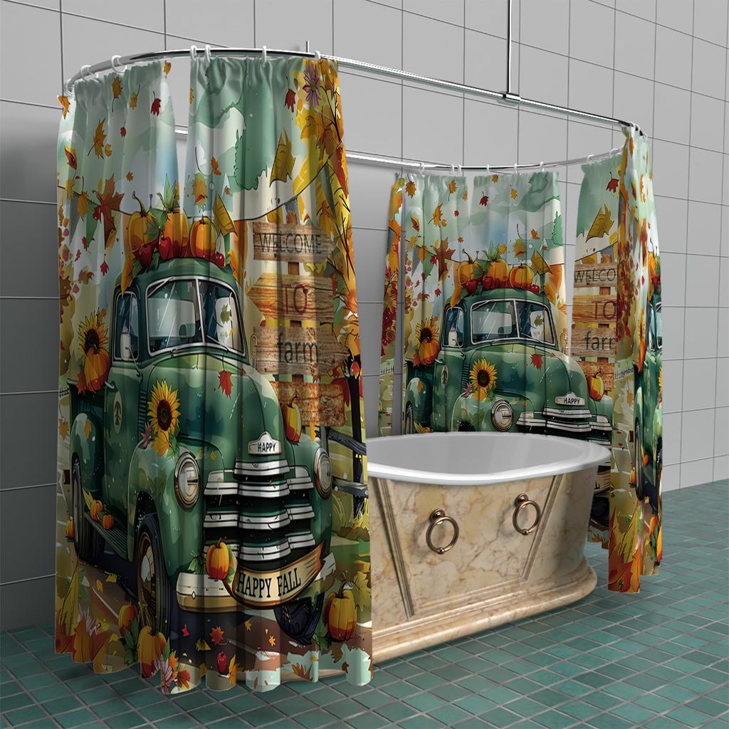 1pc Cartoon Car Print Waterproof Shower Bathe Partition Curtain Multi Size Privacy Protection with 12 Hooks Easy To Installation