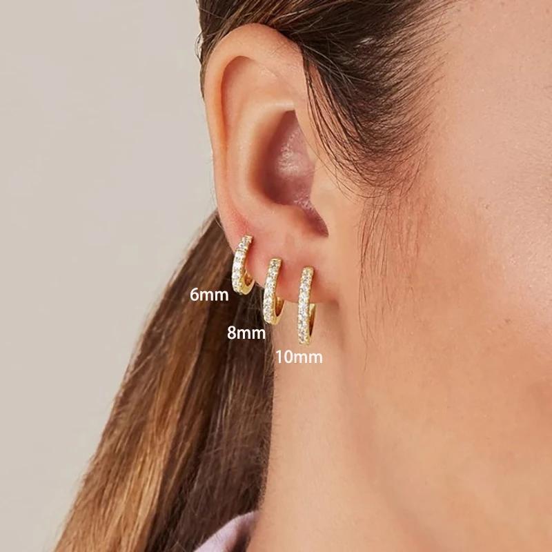 3PCS 6/8/10mm Round Circle Stainless Steel Zircon Huggie Hoop Earrings Set for Women Tiny Unisex Rock Earring Piercing Jewelry