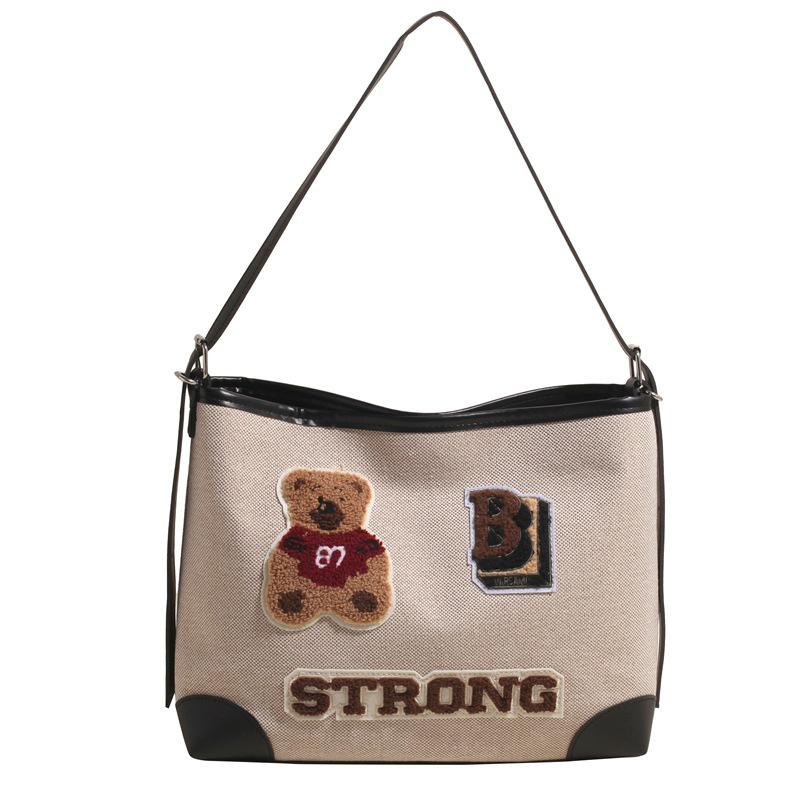 Vintage Bear Cartoon Tote Bag Large Capacity Commuter Women Shoulder Bag Fashionable Versatile Teenagers Girls School Bag