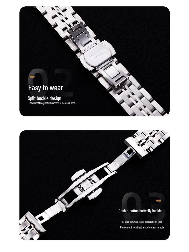 Men's Stainless Steel Watch Strap, Curved End, 16cm Replacement Chain, Steel Band 20cm