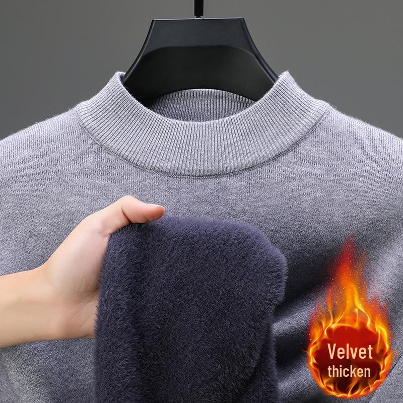 

Men s Thick Plush Half-High Collar Mink Fur Sweater - Long Sleeve Knit Base Layer Casual Top M сірий колір
