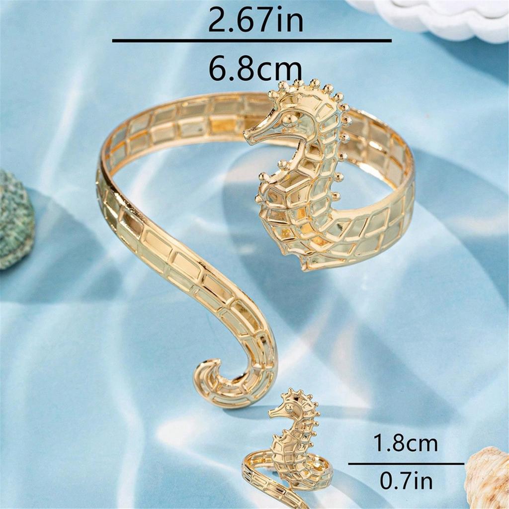 Seahorse Bracelet and Ring Fashionable Women's Jewelry Set Beach Vacation Accessory Everyday Wear Animal Accessories
