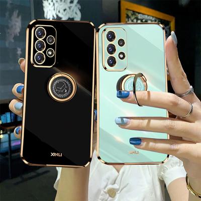 Funda con anillo de silicona suave con revestimiento brillante para Samsung Galaxy A23 A33 A53 A73 A22 A32 A52S A12 A51M13 M32 4G 5G S20 S21 S22 Ultra Plus TPU contraportada
