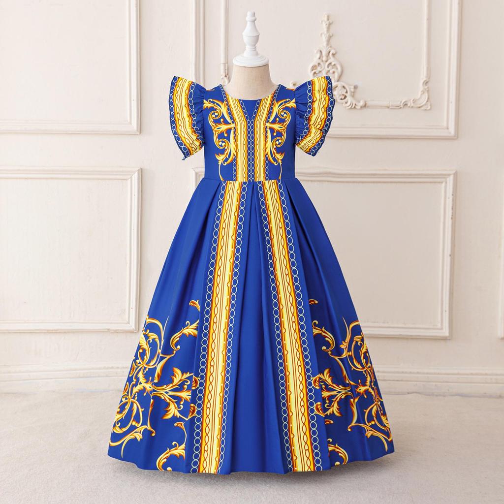 Children's Long-Sleeve Printed Princess Dress for Festivals and Parties