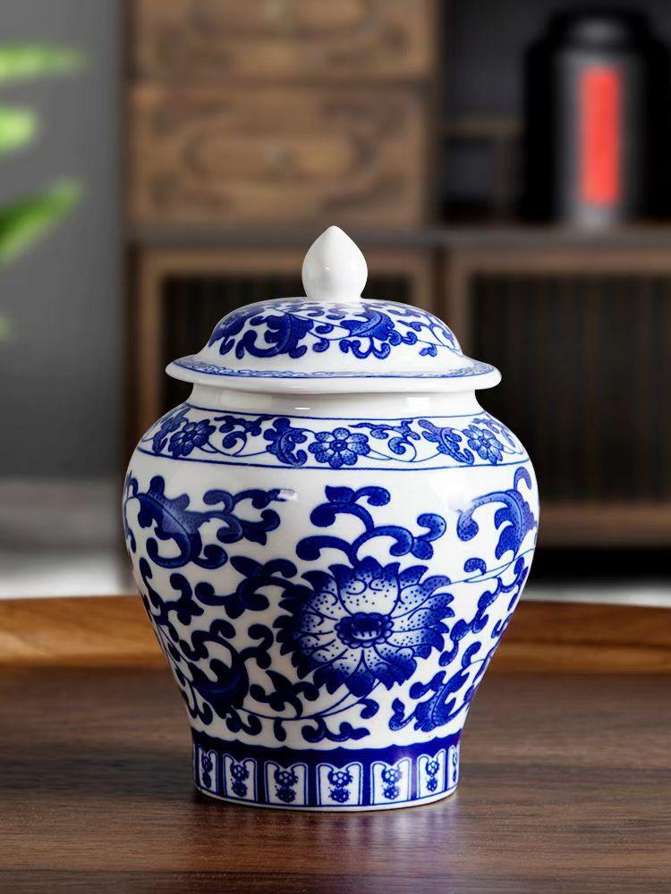 Blue and White Porcelain Ceramic Tea Pot General Can Sealed Storage Tank Small Storage Tea Pot Container Organizer Box