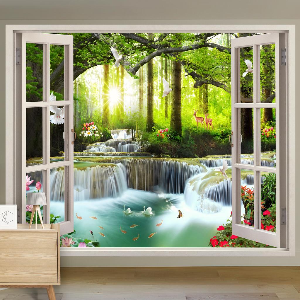 Scenic Landscape Hanging Cloth Natural Woods Beach Simulation Window Decoration Room Background Cloth Wall Painting Cloth
