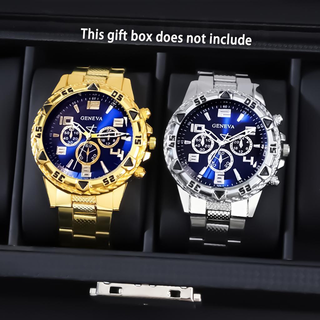 2pcs/Set Men's Fashion Luxury Watch Round Analog Mens Watch Casual Quartz Wrist Watch for Men Birthday Daily Holiday Gifts