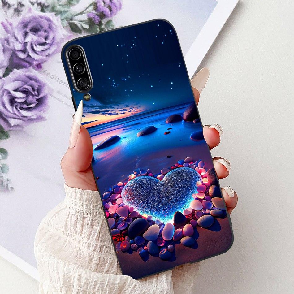 For Samsung Galaxy A90 5G Phone Case For Samsung A90 5G SM-A908B Elegant Floral Cat Painted Black Silicone Soft TPU Cases