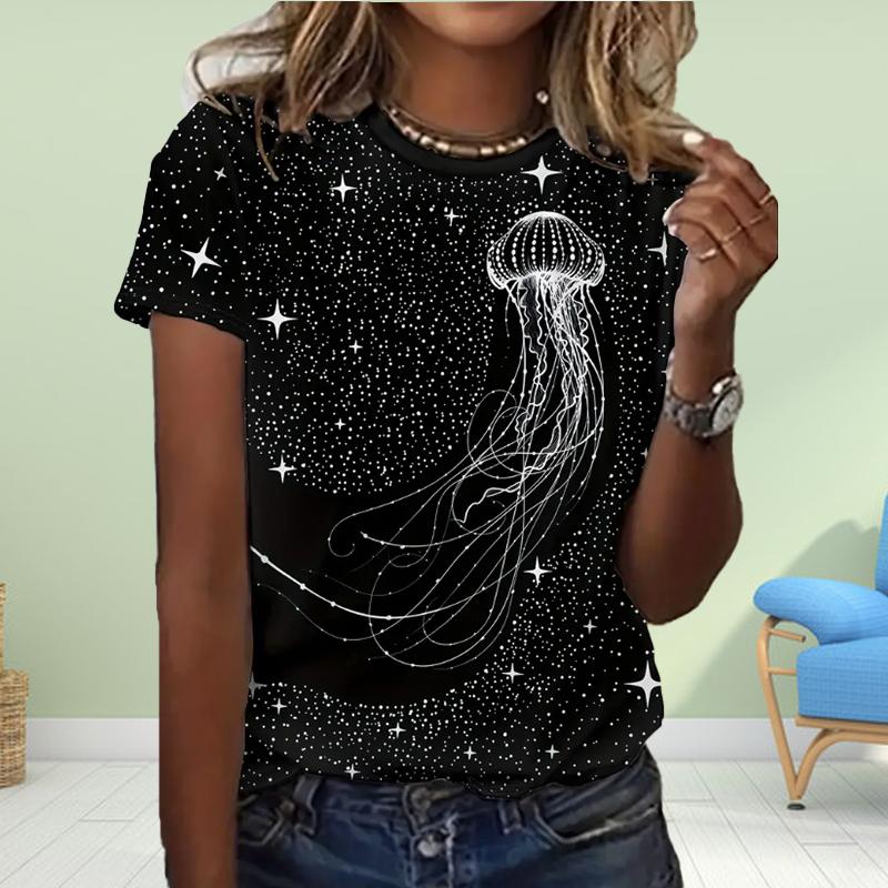 

Модная женская футболка с принтом «Галактическая звезда», забавная повседневная футболка с круглым вырезом и короткими рукавами, летняя женская футболка 2XL чёрный