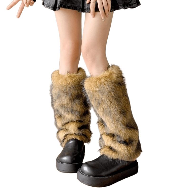 Women Cozy Winter Leg Warmers with Soft Furry Harajuku Fuzzy Plush Boot Cuffs Leg Covers for Indoor and Outdoor Use