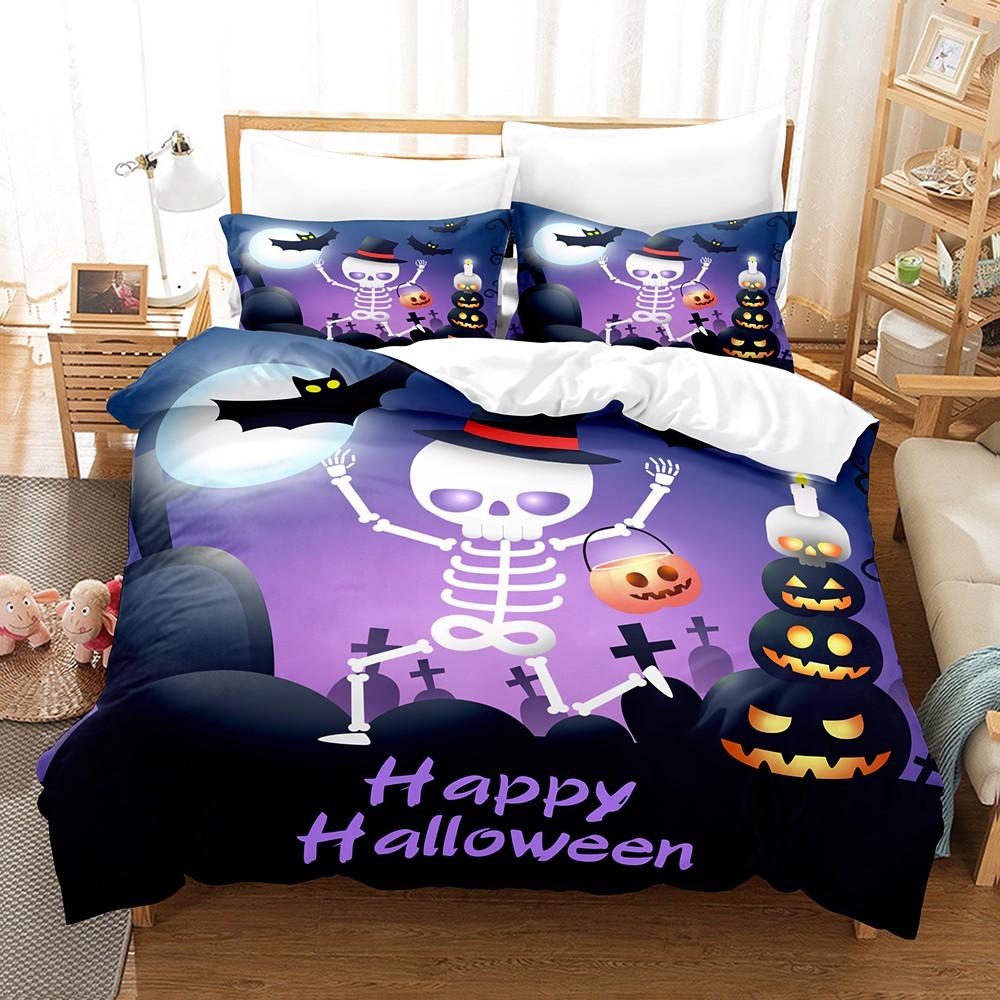 3-teiliges Halloween-Bettwäsche-Set Halloween-Dekoration Cartoon-Kürbismuster Schlafzimmerdeko für Kinder Halloween-Geschenke
