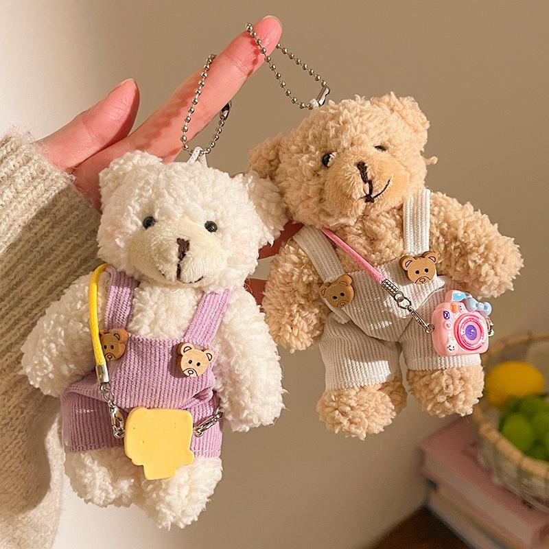 Cute Bear Plush Doll Pendant: Heart Backpack Charm for Girls