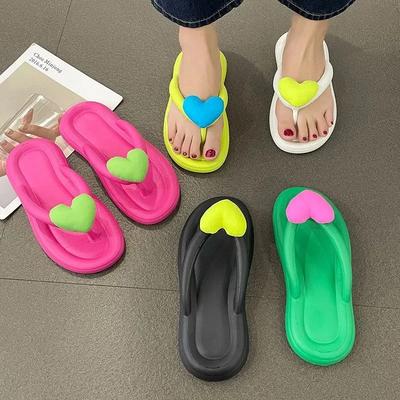 Mode Sommer Bonbonfarben Flip Flops Strand Liebe Herz Schleife Weiche Sohle Flache Hausschuhe Damen Outdoor Rutschfest Flache Pantoletten Versand