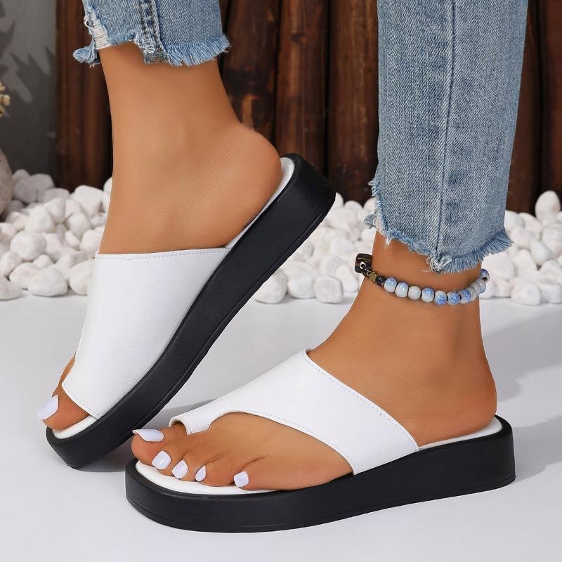 Beach shoes summer large size outer slippers solid color set toe thick sole round head sandals