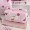 Cute Strawberry Women's Stripe Cosmetic Bags Travel Portable Ladies Clutch Purse Storage Bag Makeup Case Cosmetic Organizer