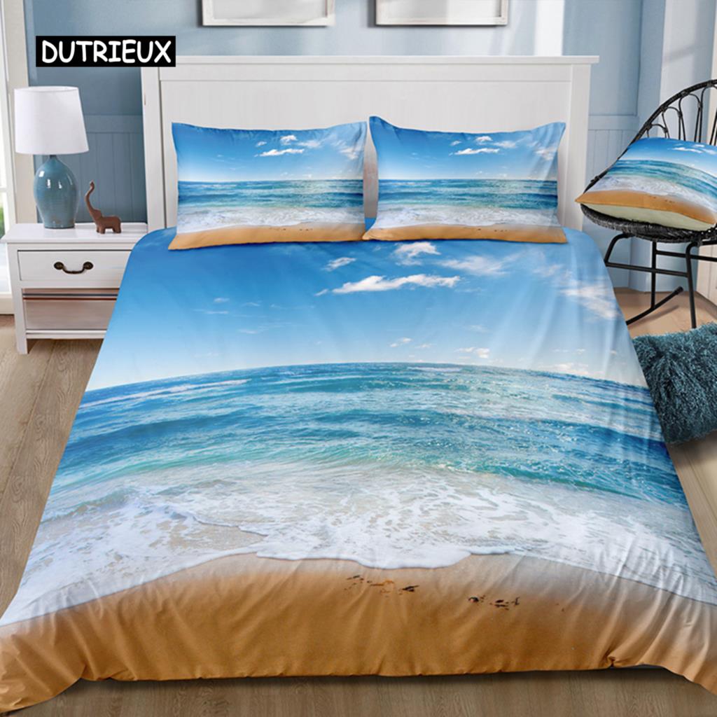 3Pcs Bedding Sets 3D Digital Printing Quilt Duvet Cover Set Landscape Sea Surface Beach Home Queen King Quilt Pillowcase