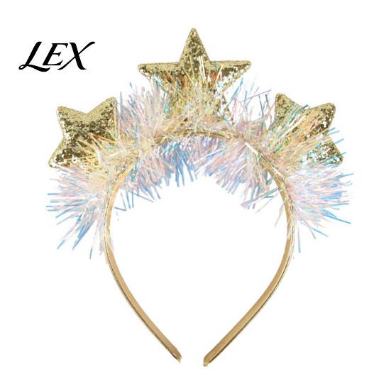 Sparkling Star Hair Band Headband with Sparkly Sequins, 3D Glitter Crown Hoop Gift for Holiday Party Christmas New Year Birthday, Decoration, Festive