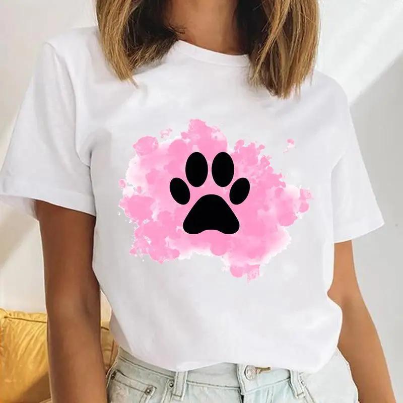 Damen Hunde PFOTEN Liebe Muster Cartoon T-Shirt Kurzärmelig Lässig Harajuku Stil Kurzärmeliges Grafik T-Shirt