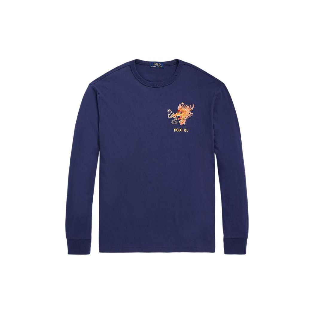 

Polo Ralph Lauren Однотонная футболка с вышивкой в виде дракона, с круглым вырезом и длинными рукавами, мужская, топы, темно-кобальтово-синий MNPOTSH16820336-400 L