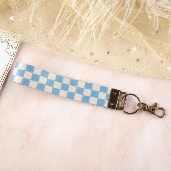 Nyckelring Hänge Rutigt Tryck Faux Läder Handledsrem Nyckelring Armband med Snabbfäste Fjäderring Kvinnor Nyckelhållare